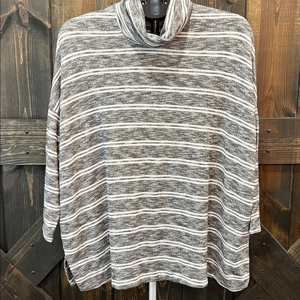 Anthropologie Postmark Oversized Grey Striped Sweater S‎ Dolman Slouchy Boho